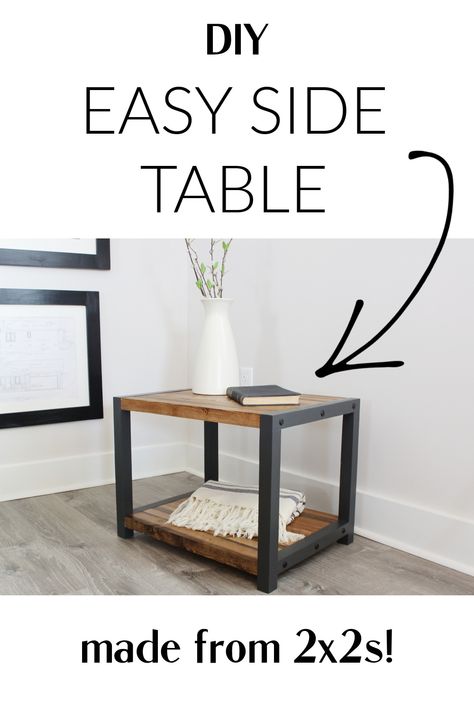 Build your own easy DIY end tables that looks like metal! But, it's actually WOOD! This modern industrial style end table is super easy to build, but the timber screws and paint makes it look like actual metal! Build your own with these step by step building plans! Diy End Table, Diy Industrial Furniture, Diy Side Table, Diy End Tables, Side Tables Bedroom, Diy Furniture Easy, Living Room Side Table, Living Room End Tables, Wood End Tables