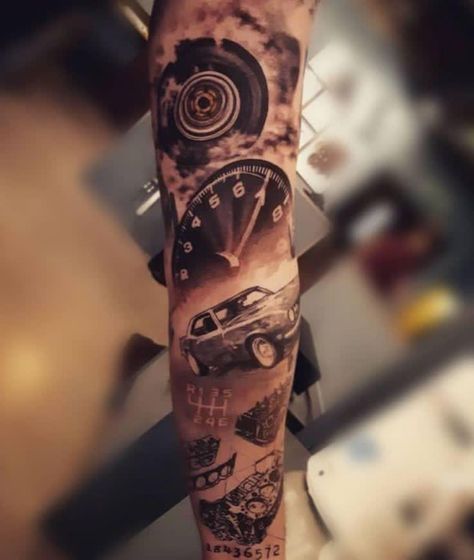 Mechanic Tattoo Design, Drift Tattoo, V8 Tattoo, Piston Tattoo, Wheel Tattoo, Half Sleeve Tattoos Forearm, Tattoos Forearm, Racing Tattoos, Mechanic Tattoo