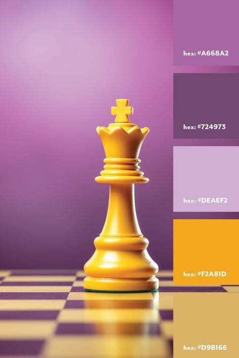 A purple and yellow color palette from a photo of a chess piece on a chess board. Purple Yellow Color Palette, Purple And Yellow Color Palette, Palette Living Room, London City View, Logo Design Color Palette, Yellow Color Palette, Yellow Palette, Color Palette Living Room, Purple Palette