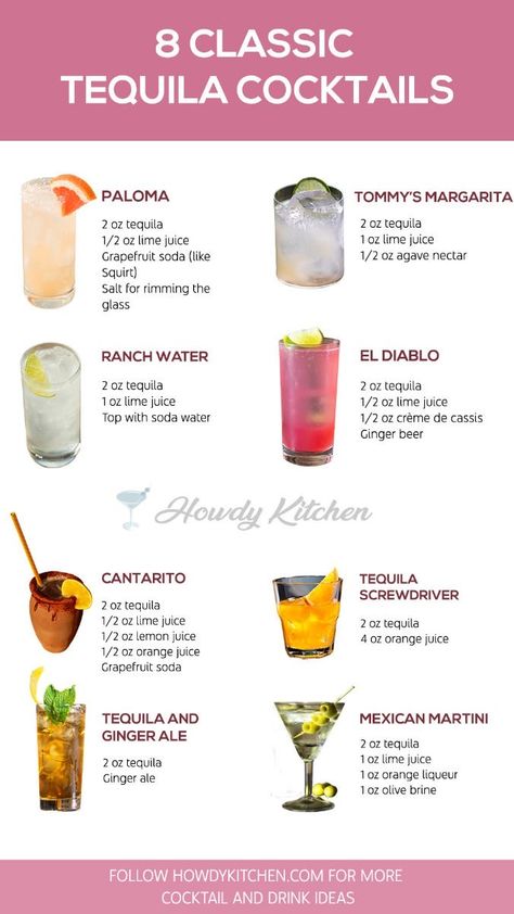 Tequila Mixed Drinks Recipes, Tequila Anejo Cocktails, Martini Recipes Tequila, Fun Tequila Drinks, Don Julio Mixed Drinks, Best Tequila Cocktails, Alcoholic Drinks With Tequila, Tequila Recipes Drink, Tequila Shots Recipes