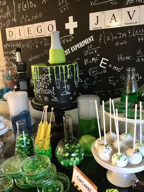 Mad Scientist birthday Birthday Party Ideas | Photo 1 of 23 | Catch My Party Mad Scientist Party Ideas, Scientist Party Ideas, Science Party Decorations, Science Themed Party, Science Birthday Party Ideas, Mad Scientist Halloween, Scientist Birthday Party, Mad Scientist Birthday, Mad Science Party