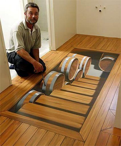 Floor mural that gives the illusion the floor is a a stairway leading to a beer… Beer Cellar, Floor Murals, Holiday Park, Floor Art, Concrete Patio, Painted Floors, Floor Design, Diy Furniture Plans Wood Projects, Interior Design Trends