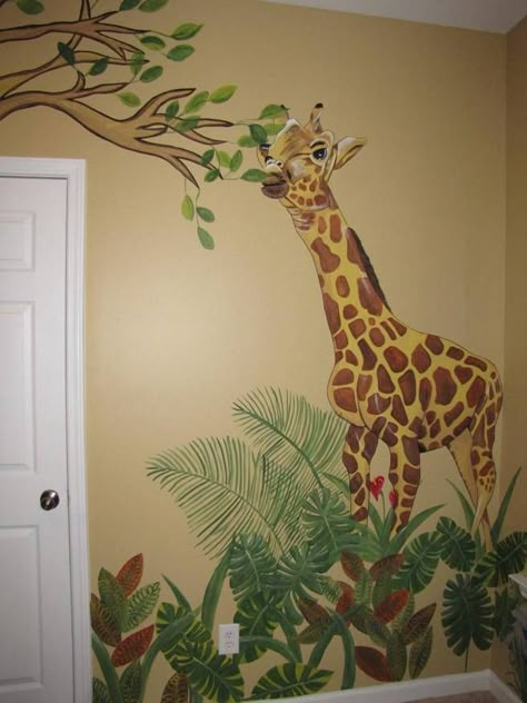 Giraffe in Jungle Room Jungle Room Painting, Safari Wall Painting, Jungle Theme Painting Wall Art, Giraffe Wall Painting, Giraffe Bedroom, Giraffe Nursery Painting, Childrens Wall Murals, Kids Mural, Giraffe Decals Nursery