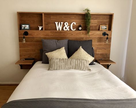 Headboard Storage Ideas Wood, Bedroom Headboard Shelves, Bed Frame With Shelves Headboards, Bedroom Headboard Wood, Beds With Shelves Headboards, Headboard With Built In Shelves, Bedhead With Shelves, Custom Made Headboards, Headboard Ideas Shelves