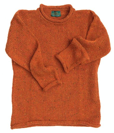 Buy a bright orange Donegal roll neck all wool sweater from Irish Inspiration | Irish Inspiration Mans Clothes, Irish Knitwear, Irish Clothing, Grandfather Shirts, Wooly Jumper, Bright Sweater, Wool Cowl, Donegal Tweed, Socks Knitting