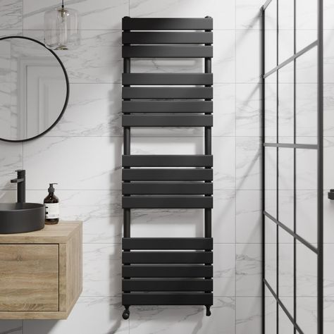 Contemporary Radiators, Black Towel Rail, Walk In Shower Enclosures, Radiators Modern, Electric Towel Rail, Electric Showers, Bathroom Radiators, Towel Radiator, Black Towels