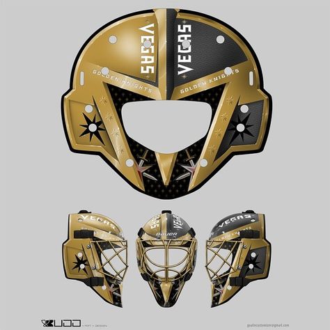 Goalie Gear, Goalie Pads, Goalie Mask, Hockey Goalie, Vegas Golden Knights, Golden Knights, Nhl Hockey, Ice Hockey, Mask Design