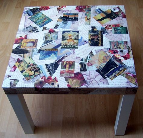 Decoupage Coffee Table, Collage Table, Decoupage Table, Craft Ideas For The Home, House Themes, Coffee Table Makeover, Diy Table Top, Tv Tray, Stuff To Build