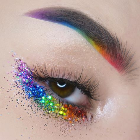 Pride Aesthetic, Slay Makeup, Dramatic Eye Makeup, Pride Makeup, Rainbow Makeup, Makeup Eye Looks, Rainbow Jewelry, Rainbow Glitter, Eye Makeup Art