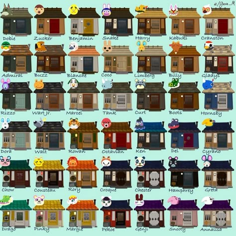 Animal Crossing Codes & Memes on Instagram: “✨VILLAGER HOUSE GUIDE✨ Here are all of the villager houses organized by style and similar colors. If you are planning on a themed island,…” Asian Houses, Animal Crossing Codes, Villager House, Acnh Paths, Japanese Town, Asian House, Japanese Animals, Japanese Village, Animal Crossing 3ds