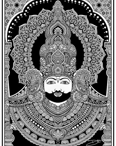 Khatu Shyam Ji Mandala Art, Mandala Art Of Gods, Khatu Shyam Mandala Art, Hardest Mandala Art, Khatu Shyam Drawing Sketch, Khatu Shyam Sketch, God Mandala Art, Indian Mandala Art, Mandala Art Unique Designs