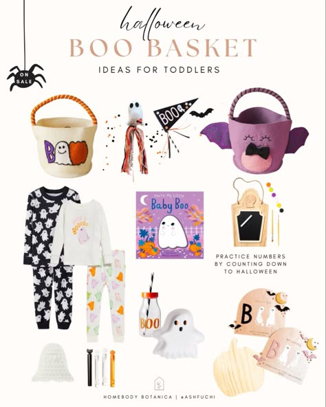 Halloween BOO basket ideas for toddlers! Fun + practical. Most of these items are on sale too! 🙌 // #homegoods #target #targetcircle #targetsale #etsyfinds Follow my shop @homebodybotanica on the @shop.LTK app to shop this post and get my exclusive app-only content! #liketkit #LTKHalloween #LTKkids #LTKGiftGuide @shop.ltk https://liketk.it/4klZZ Toddler Boy Boo Basket, Boo Basket For Baby Girl, Kids Halloween Basket Ideas, Toddler Spooky Basket, Toddler Boo Basket Ideas, Halloween Basket Ideas For Kids, Toddler Halloween Basket Ideas, Boo Baskets For Toddlers, Baby Boo Basket