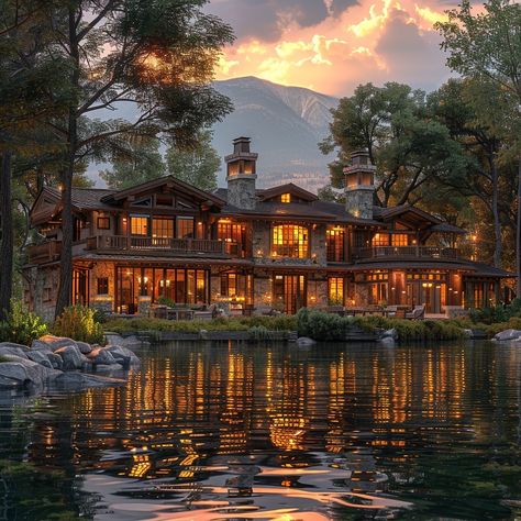 Embark on a journey to the serene lake region of Montana with a Prairie Style Lakefront Lodge, spanning 5000 sqft and five beautifully crafted bedrooms. Surrounded by inviting landscaping that merges with a serene lake, this retreat glows in the golden hour light. Find design inspiration and luxury tranquility away from city chaos. Imagine the tranquil golden hour at this lakeside lodge. Share your thoughts below! 🌅🏞️ #DreamHomeInspiration #LuxuryInteriors #PrairieStyle #LakefrontLodge #Montana #GoldenHour #LuxuryLifestyle #HomeGoals #InspiringHomes #LuxuryLiving Contemporary Glass House, Cool Mansions, Minimalist Landscaping, House In Malibu, Lakeside Lodge, Golden Hour Light, Colorado Cabins, Lakeside Cabin, Dream Life House