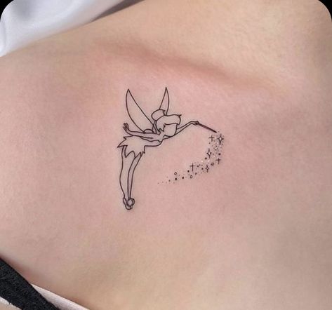 Tinkerbell Matching Tattoos, Tiny Tinkerbell Tattoo Ideas, Pixie Fairy Tattoo Ideas, Simple Tinkerbell Tattoo, Tinkerbell Tattoo Tiny, Minimalist Fairy Tattoo, Tinkerbell Tattoo Ideas, Tattoo Tinkerbell, Seoul Tattoo