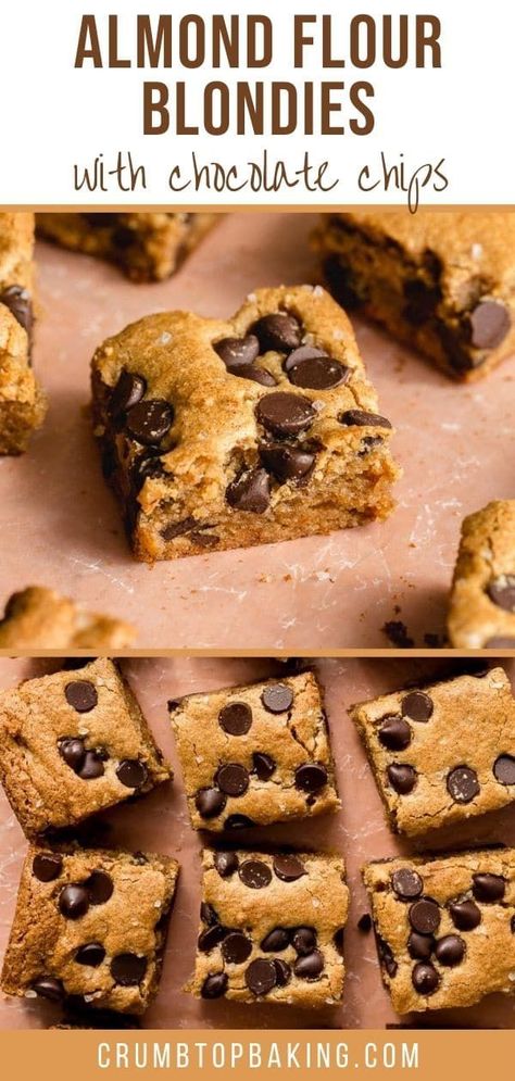 Almond Flour Blondies Recipe, Almond Flour Chocolate Chip Cookie Bars, Almond Flour Cookie Bars, Healthy Almond Flour Desserts, Gluten Free Desserts Almond Flour, Almond Flour Blondies, Healthy Blondies, Almond Blondies, Almond Flour Baking