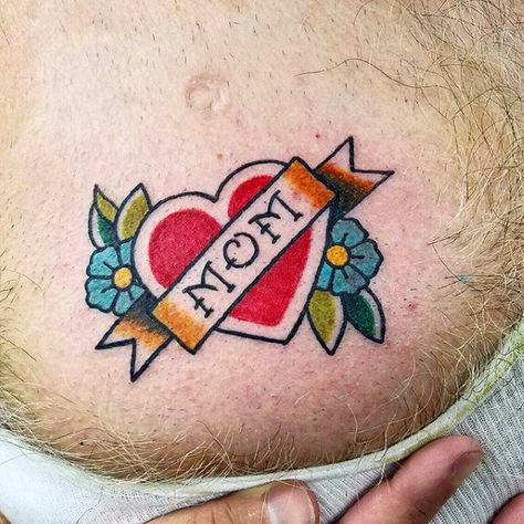 40 Traditional Mom Tattoo Designs For Men - Memorial Ideas Old School Mom Heart Tattoo, Traditional Heart Tattoo Flash, Classic Mom Tattoo, Tattoos Mom, Traditional Heart Tattoos, Mom Heart Tattoo, Mum Tattoo, Traditional Style Tattoo, Mom Tattoo Designs