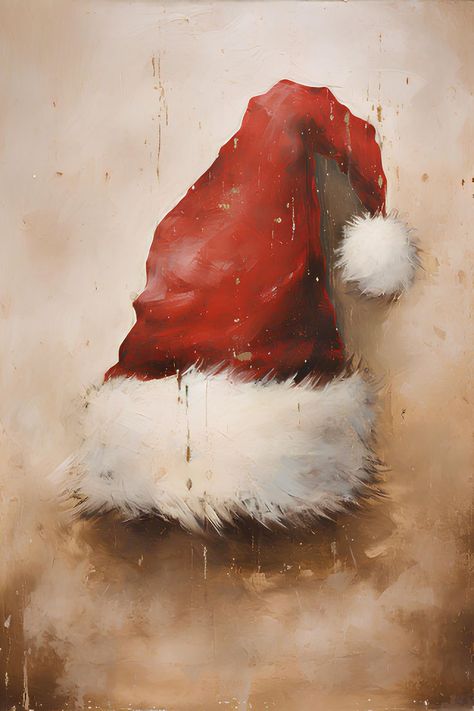 Santa Hat Watercolor Santa Hat, Santa Paintings On Canvas, Forensic Art, Watercolor Santa, Cardinal Painting, Santa Paintings, Painting Instructions, Christmas Santas, Santa Art