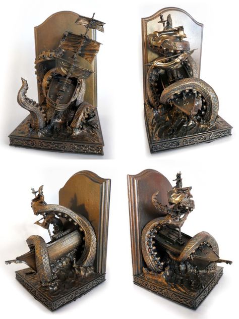 Kraken Bookends, 2 by DellamorteCo.deviantart.com on @deviantART Pirate Office, Hms Surprise, Navi A Vela, Bookshelf Art, Bottom Of The Ocean, Giant Monsters, Book Ends, Home Library, Book Nooks