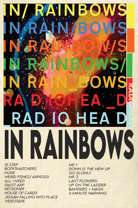 Radiohead Poster In Rainbows, Radiohead Poster Prints, Radiohead Poster Vintage, In Rainbows Radiohead, Poster Radiohead, Slipknot Songs, Radiohead In Rainbows, Radiohead Poster, In Rainbows