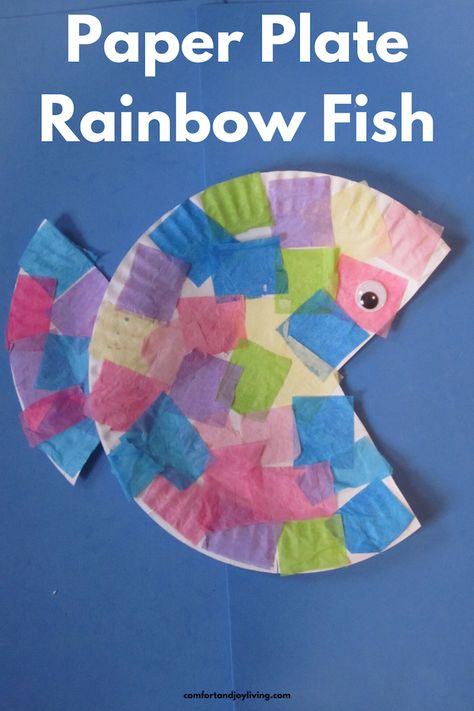 Paper Plate Rainbow Fish Rainbow Fish Paper Plate Craft, Paper Plate Rainbow Fish, Paper Plate Fish Crafts For Kids, Rainbow Fish Craft Toddlers, Rainbow Fish Art Preschool, Rainbow Fish Craft Kindergarten, The Rainbow Fish Craft, Rainbow Fish Activities For Toddlers, Coral Reef Craft Preschool