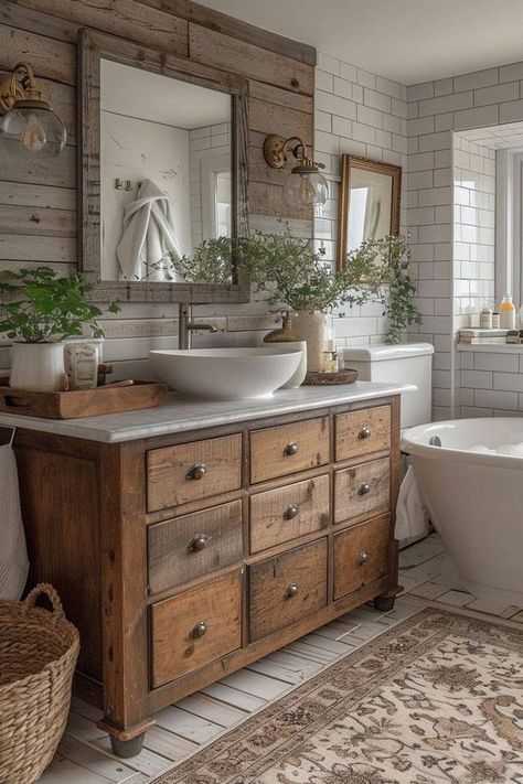 Your Home Diary - Farmhouse bathroom inspiration 👍 Farmhouse Bathroom Inspiration, Bathroom Farmhouse Style, Bathroom Inspiration Decor, 자수 디자인, Rustic Bathroom, Bathroom Renos, Laundry In Bathroom, House Bathroom, Farmhouse Bathroom