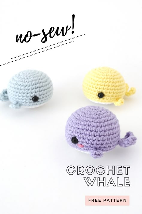 Crochet Whales Free Pattern, Beginner Arugami Crochet Free, Amigurumi No Sew Pattern, Amigurumi Turtle Free Pattern Easy, Free Small Animal Crochet Patterns, Crocheted Whale Pattern Free, Crochet Animals Free Patterns Easy No Sew, New Sew Amigurumi, Crochet Accessories For Amigurumi