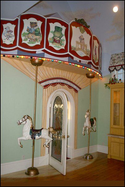 love this for entry way. Circus Themed Bedroom, Fantasy Bedrooms, Circus Bedroom, Circus Room, Carousel Theme, Circus Decor, Electric Style, Circus Illustration, Theme Bedrooms