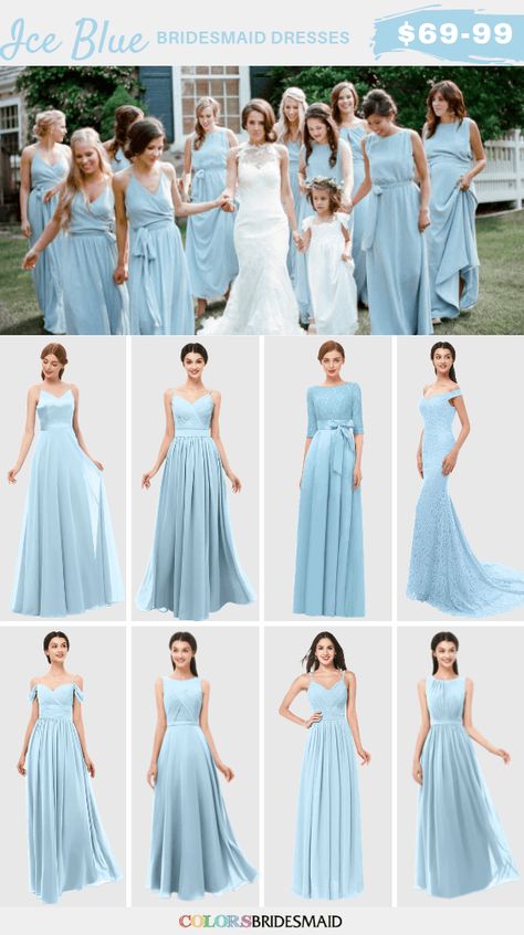 Ice blue bridesmaid dresses on sale $69-99, in 600+ custom-made styles and all sizes. 150+colors, made to order, fast arrived, color sample available. #colsbm #bridesmaids #bridesmaiddresses #bluewedding #weddingideas #bluedress b1172 Bridesmaid Dresses Light Pink, Blue Bridesmaid Dresses Winter, Ice Blue Bridesmaid Dresses, Bridesmaid Dresses Light, Light Pink Bouquet, Blue Color Palette Wedding, Pale Blue Bridesmaid Dresses, Baby Blue Bridesmaid Dresses, Ice Blue Bridesmaid Dress