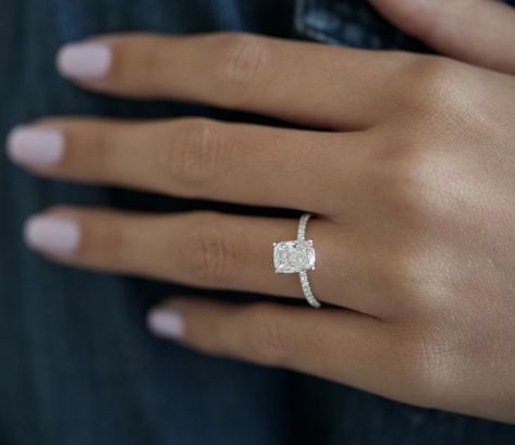 Engagement Rings Emerald, Elongated Cushion Cut Engagement Ring, Vintage Wedding Rings, Elongated Cushion Cut, Ring Inspo, Cushion Cut Engagement, Elongated Cushion, Cute Engagement Rings, Vintage Engagement Rings Unique