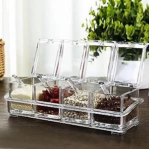 Kitchen Spice Storage, Condiment Containers, Acrylic Containers, Sugar Storage, Seasoning Rack, Salt Cellars, Clear Jars, Condiment Holder, Spice Storage