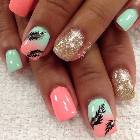 Feather nail art - 40+ Examples of Feather Nail Art  <3 <3 Feather Nail Designs, Batman Nails, Feather Nail Art, Feather Nails, Unghie Nail Art, Trendy Nail Art, Get Nails, Nails Desing, Cute Nail Designs