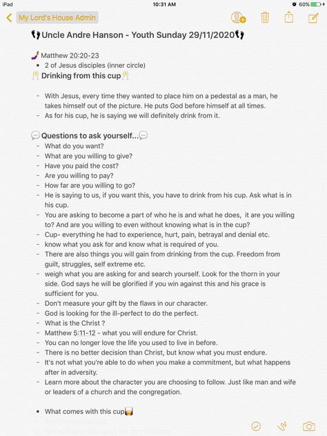Our special guest this Youth Sunday was the Man of God Bro. Andre. Hanson. We hope you drink from Christ's cup, knowing what that means and stay committed to it. Youth Sermons, Youth Lessons, Sunday Sermons, Journal Bible Quotes, Sermon Notes, Godly Man, Special Guest, Bible Quotes, Meant To Be