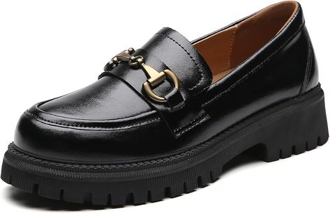 Chunky Women's Loafers & Slip-ons Fashion Penny Comfort Business Casual Shoes Dressy Office Work Slip on Black Platform Loafers for Womens Neutral Vibes, Interview Outfits, Business Casual Shoes, Chunky Loafers, Platform Loafers, Everyday Shoes, Black Loafers, Japan Style, Black Platform