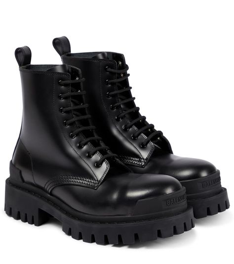 Strike Leather Ankle Boots - Balenciaga | Mytheresa Balenciaga Legging Boots, Balenciaga Boots, Black Balenciaga, Balenciaga Black, Balenciaga Shoes, Ankle Boots Flat, Kate Hudson, Dr. Martens Boots, Black Ankle Boots