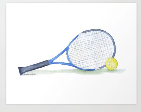 Tennis Watercolor, Simple Watercolor, Tennis Racquet, Tennis Balls, Easy Watercolor, Line Art Drawings, Tennis Racket, Door Hanger, Drawing Ideas