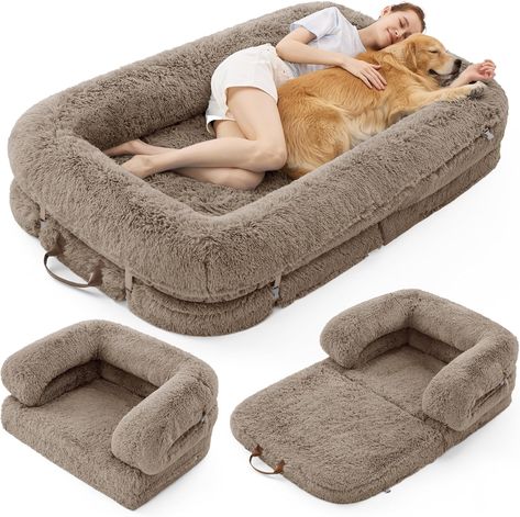 Amazon.com : Lesure Foldable Human Dog Bed - 3 in 1 Flexible Giant Human Dog Bed for Adult People with Supportive Bolster Egg Foam, Waterproof Liner, Calming Fluffy Faux Fur Orthopedic Big Bean Bed, Blue : Pet Supplies Giant Human, Human Dog Bed, Human Dog, Chic Sofa, Egg Crates, Classic Bed, First Home, Cute Pattern, Dog Bed