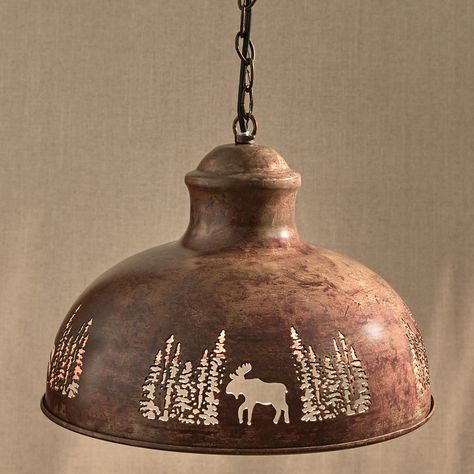 Mountainside Moose Pendant Light Moose Decor Rustic, Moose Decorations, Lodge Furniture, Cabin Accessories, Moose Silhouette, Pine Tree Silhouette, Moose Decor, Metal Welcome Sign, Rustic Decorating