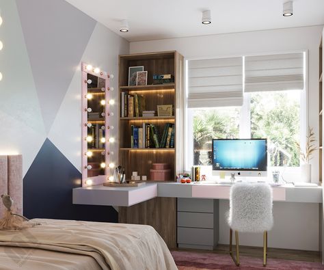 Ikea Teenage Girl Bedroom, Young Woman Bedroom, Vintage Bedrooms, Desk Modern Design, Minimal Kitchen Design, Girls Room Design, Study Room Design, Living Room Tv Unit Designs, Teenage Room