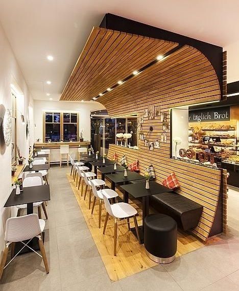 Minimalist Restaurant, Restaurant Ceiling, Resturant Design, Small Restaurant Design, Restaurant Design Inspiration, Bakery Shop Design, Bakery Interior, Bakery Design Interior, Kursi Bar