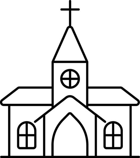 Black Line Art Illustration Of Church Building Icon. Church Drawing Easy, Church Clipart, Church Drawing, Black Line Art, Building Icon, Line Art Illustration, Building Drawing, Church Building, Icon Icon