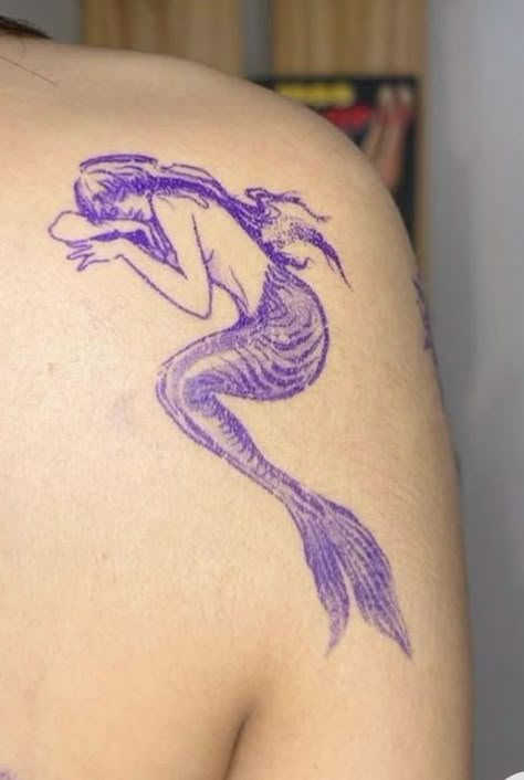 Behind Calf Tattoo, Mermaid Shoulder Tattoo, The Weeknd Tattoo, Siren Tattoo, Getting A Divorce, Hp Tattoo, Sharpie Tattoos, Clever Tattoos, Handpoke Tattoo