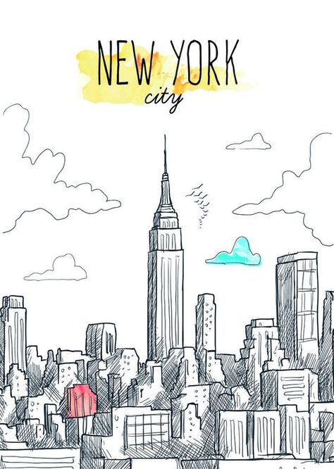 New York Dibujo, Ny Drawing, Nyc Drawing, New York Drawing, New York City Buildings, New York Painting, Voyage New York, New York Graffiti, Building Drawing