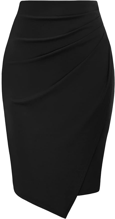 Kate Kasin Womens Pleat Pencil Skirt Irregular Hem Knee Length Stretchy Ruched Business Skirts with Lining Black&Pleat 2XL at Amazon Women’s Clothing store Business Skirts, Skirts Knee Length, Pencil Skirt Work, Bodycon Pencil Skirt, Business Skirt, Knee Length Skirt Pencil, Work Skirts, Irregular Hem, Black Pencil Skirt