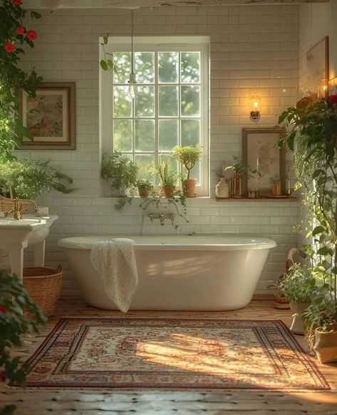 Cozy Bathroom, Cottage Bathroom, Boho Bathroom, Dream House Interior, Dream Bathroom, English Cottage, Bath Tub, House Bathroom, Dream Rooms