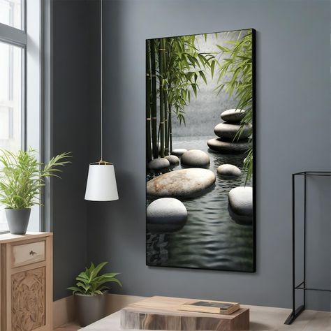 Wall Art Zen Garden Canvas, Relaxing Bamboo and Stones Decor, Calming Nature Scene for Home Decor, Meditation Room Art - Etsy Peaceful Room Decor, Zen Den Meditation Rooms, Zen Office Ideas, Earthy Home Aesthetic, Calming Office Decor, Cool Wall Art Ideas, Zen Room Ideas, Boho Meditation Space, Zen Office Space