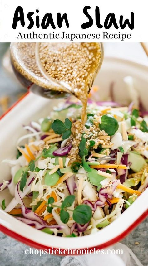 Asian Coleslaw Recipe, Asian Slaw Recipe, Japanese Side Dish, Soy Dressing, Asian Salad Recipe, Asian Coleslaw, Delicious Chicken Salad, Slaw Recipe, Asian Slaw