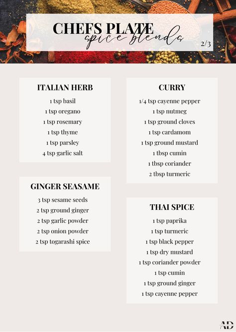 Chefs Plate Spice Blends 2/3 Curry Spices Blend, Thai Spice Blend, Chefs Plate Spice Blends, Thai Seasoning Blend, Curry Spice Blend, Thai Seasoning, Spice Chart, Cooking Mistakes, Asian Seasoning