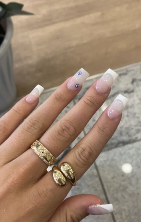 Acrylic Nails Evil Eye, Pink Evil Eye Nails, Greece Nail Ideas, Nails For Greece, Summa Nails, Greece Nails, Turkey Nails, Multicolored Nails, Evil Eye Nails