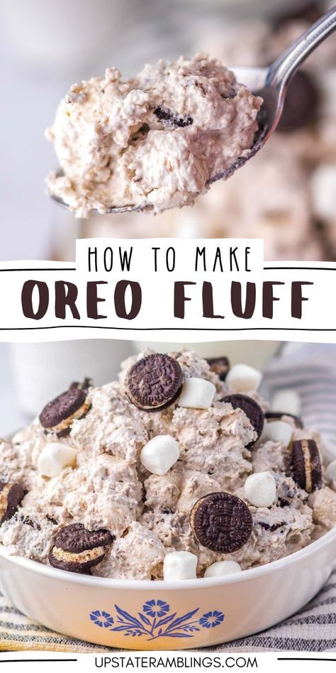 How to Make Oreo Fluff Oreo Dip Recipe, Oreo Fluff Recipe, Oreo Fluff Dessert, Oreo Dirt Cake, Pistachio Fluff, Mini Oreos, Oreo Fluff, Breakfast Sides Dishes, Oreo Pudding