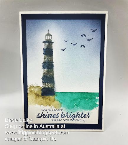 Stampin Up Lighthouse Point, Stampin Up Lighthouse, Friday Night Live, Lighthouse Point, Beach Cards, Card Making Videos, Live Together, Masculine Birthday Cards, The Lighthouse